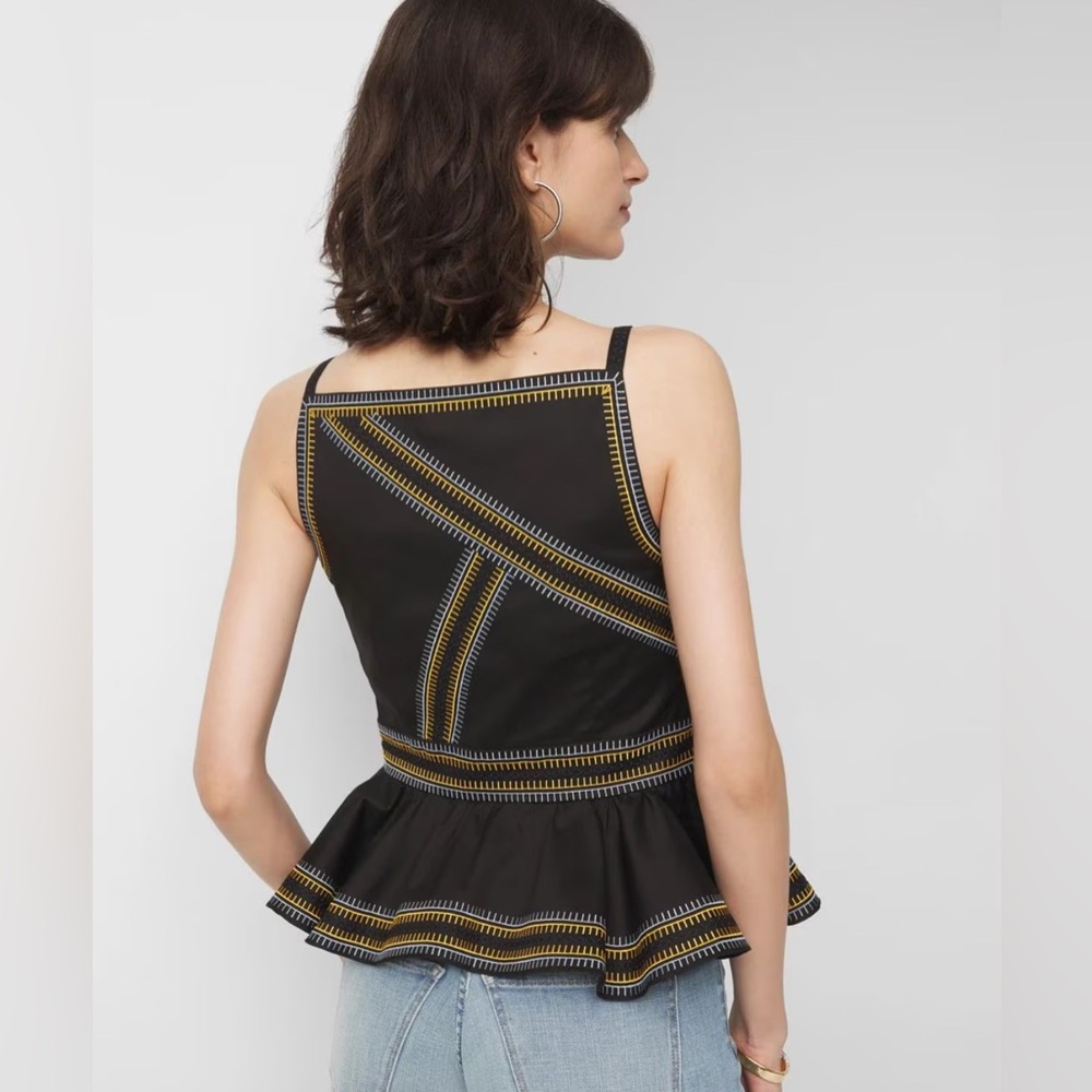 White House Black Market Black Peplum Top with Embroidery - Picture 2 of 10